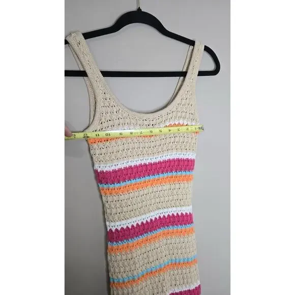 Womens Paper Heart Crochet Bodycon Midi Dress Tan, Turquoise, Pink, Orange Sz XS - Picture 6 of 6